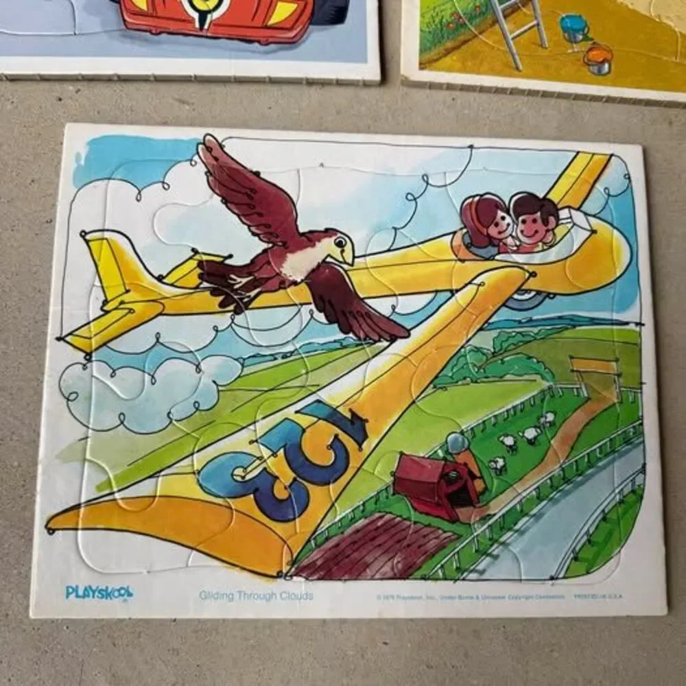 5 Vintage Frame-Tray Puzzles Hot Wheels, Woody Woodpecker, Road Runner